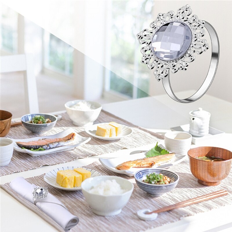 LIXF 12Pcs Acryl Zilveren Bruiloft Servetringen Ronde Handdoek Ring Houders Banket Voor Bruiloft Diner Decoratie