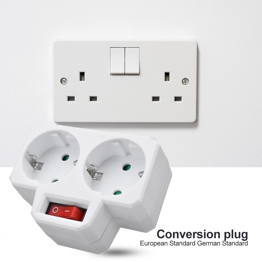 German Style Power Extension 1 to 2 Way Double Socket Conversion Socket with Outlet Switch Plug Power Adapter