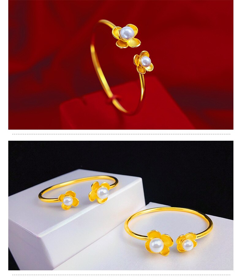 frauen neue armbänder luxus Japanischen und Koreanischen stil kleine frische perle doppel blume öffnen Armbinde frauen