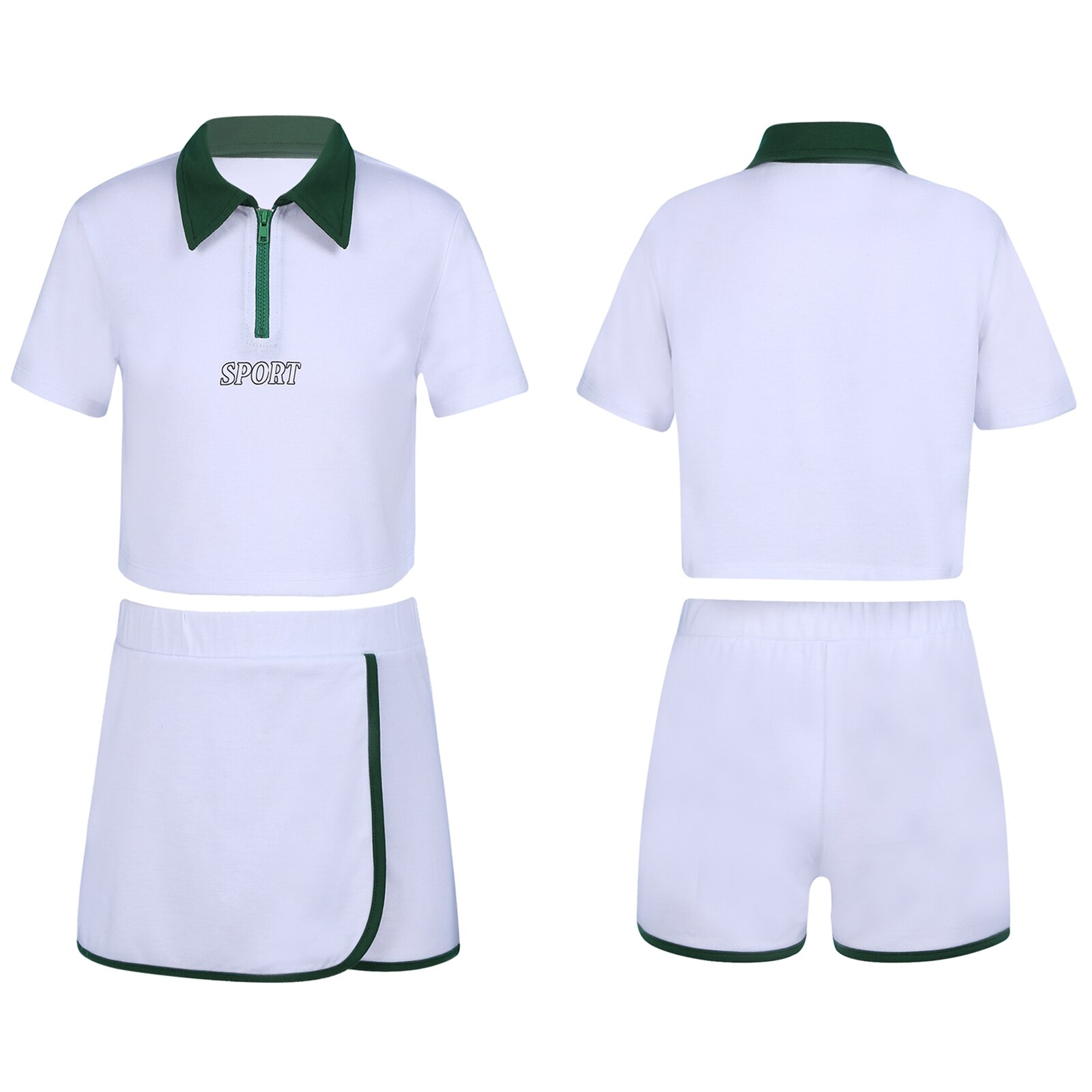 freundlicher Mädchen Sport Outfits Tennis Sportbekleidung Kurzen Ärmeln Reißverschluss dehnbar Tennis Badminton T-Shirt kurze Hose einstellen freundlicher aktiv