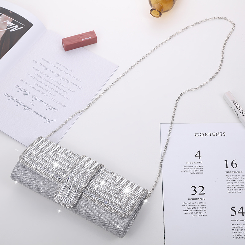 Fabrik direkte salg pind diamant tre rabat middagstaske hånd armhule kæde bryllupsfest krystal aften clutch taske: Sølv