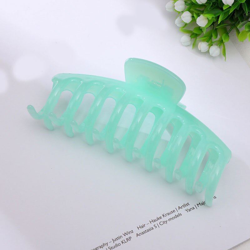 Koreaanse Acryl Haarspelden Grote Haar Claws Clip Geometrische Barrette Krab Snoep Kleur Shark Clip Paardenstaart Bad Clip Haar Accesoires: green