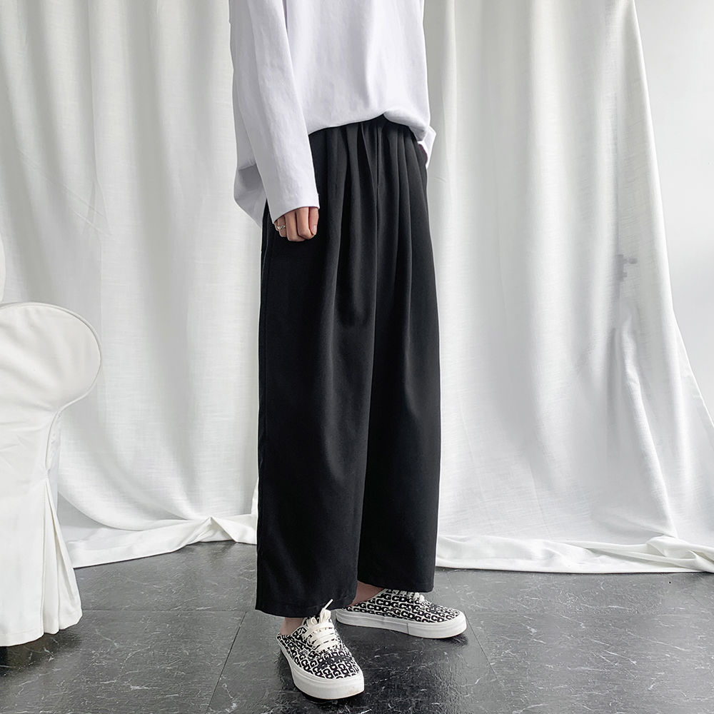 Män & #39 ;s business casual byxor formella lösa vida ben byxor siden byxor enfärgad sociala kostym byxor storlek s -3xl: Svart / Xxxl