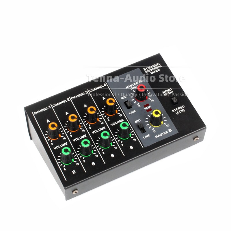 Guitar Bass Piano PA System Audio Mixer Combiner Stereo 4 CH Mono 8 Channel Microphone Input Output Line In Out Sond Desk