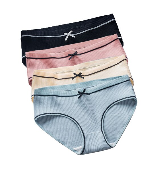 Conjunto de ropa interior de algodón para mujer, bragas de cintura media sólidas, lencería acogedora, calzoncillos tentadores, ropa interior femenina