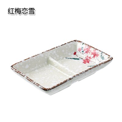 Japanese 2 Grids Ceramic Sauce Dish Home Soy Dish Plum Small Dish: Red