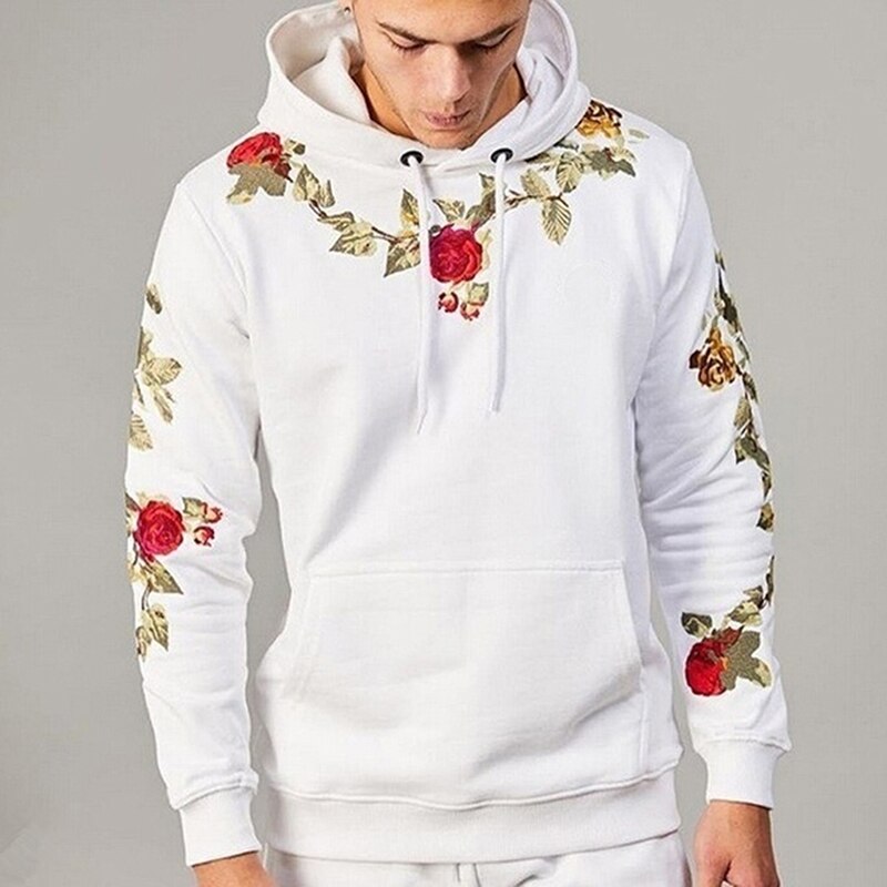 Sweat-shirt à capuche pour hommes, broderie fleurs Harajuku, Streetwear, haut Hip Hop