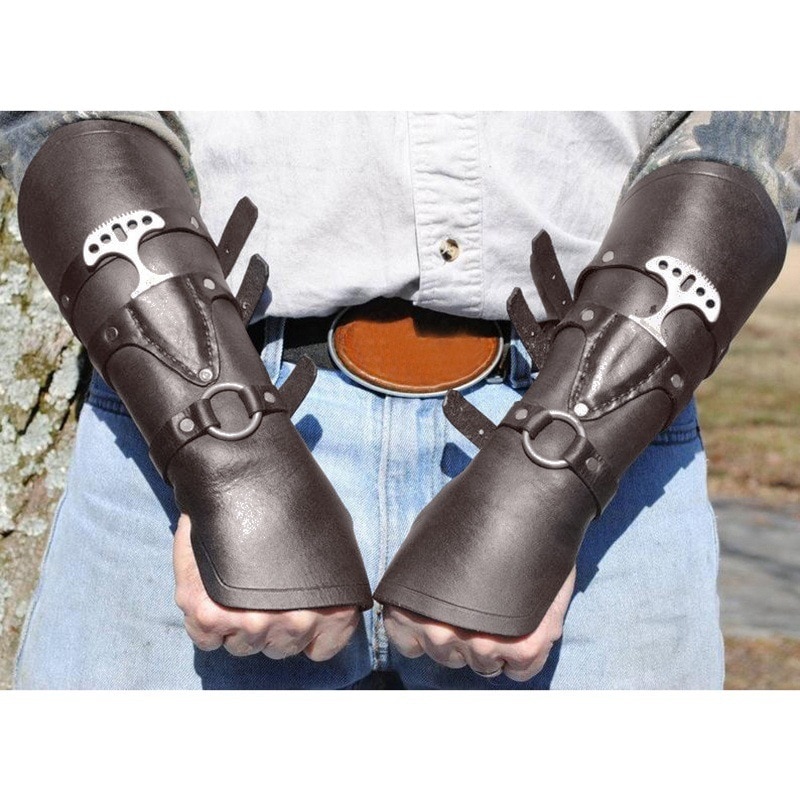 Medieval Renaissance Gothic Leather Glove Gauntlet Arm Cuff Bracer Strap Rivet Ranger Archer Larp Cosplay Vambrace For Men Women