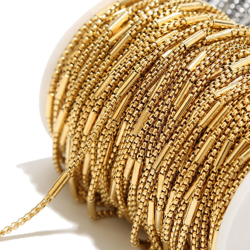 No Fade 1Meter Roestvrijstalen Kettingen Voor Sieraden Maken Diy Ketting Armband Accessoires Goud Vierkante Kralen Klem Buis Ketting