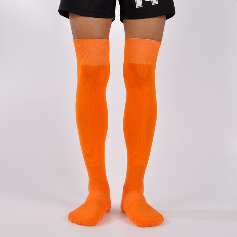 Calcetines largos de fútbol para adultos, medias deportivas con fondo de toalla gruesa, antideslizantes, para entrenamiento de sudor: Naranja