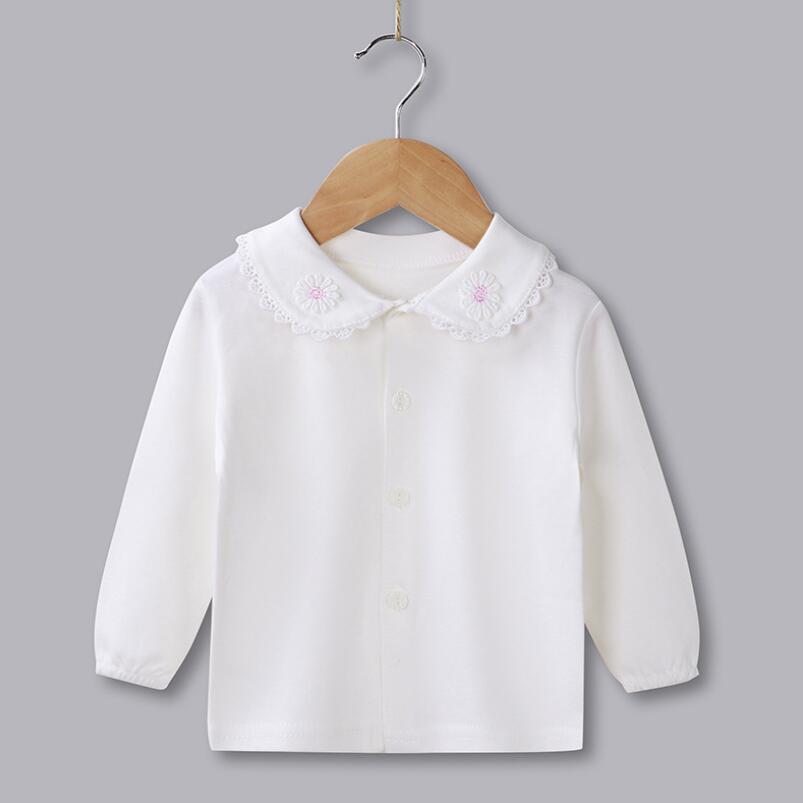 T-Shirt à manches longues pour filles, blanc, en coton, motif floral, pour enfants, JW7918