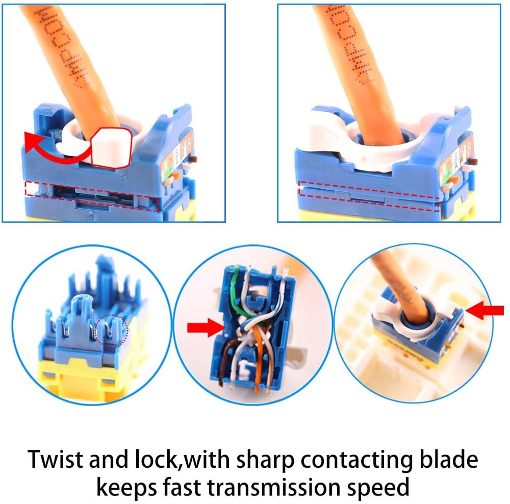 AMPCOM 10-Pack CAT6 RJ45 Tool-Less Keystone Jack, No Punch Down Tool Required UTP Module Connector Blue