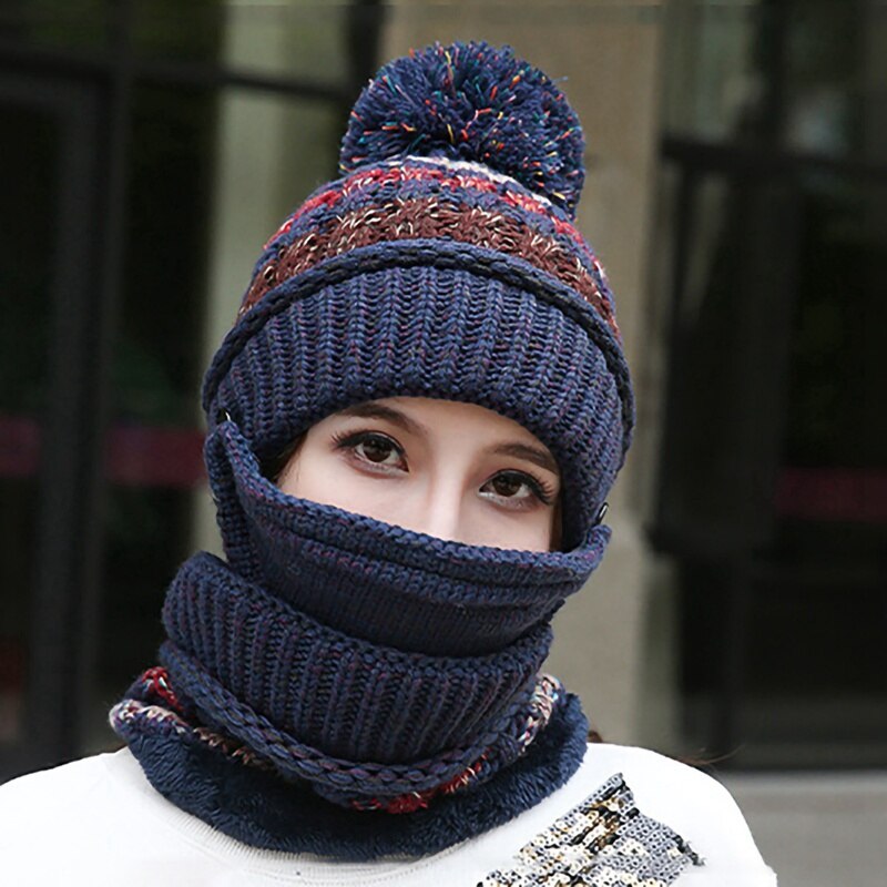 Beanie hat tørklæde ansigtsmaske sæt strikket kasket hals varmere hovedbeklædning kvinder piger vinter udendørs skiløb kasket hals ansigt dække fz
