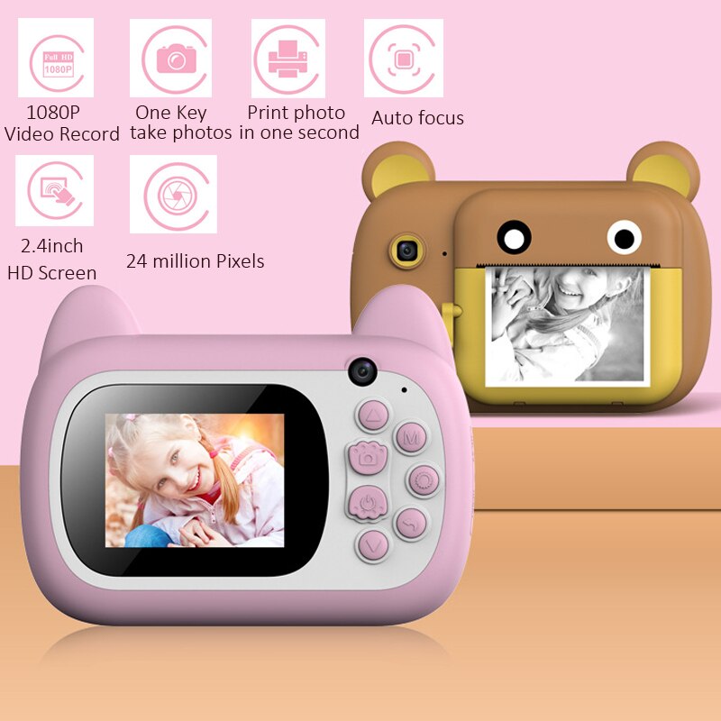 Children Camera Instant Print Camera With Thermal Photo Paper For Kids 1080P 24MP HD Digital Cameras Camera For Child