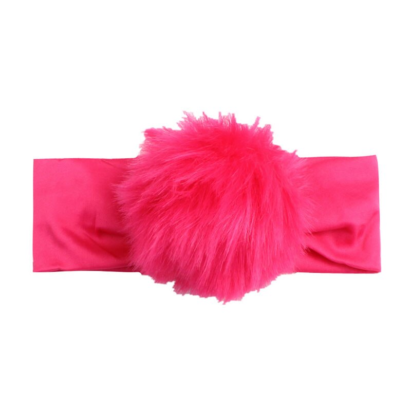 Diadema con pompones de piel sintética para bebé, bandanas elásticas de algodón para niño, turbante para bebé, accesorios para el cabello para bebé: style 1 rose red