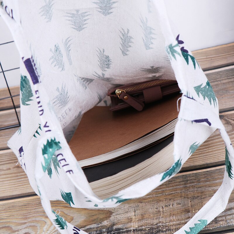 1pc Reusable Foldable Shoulder handbag Pine cactus linen bag Women Canvas Bags shopping outdoor canvas shoulder bags