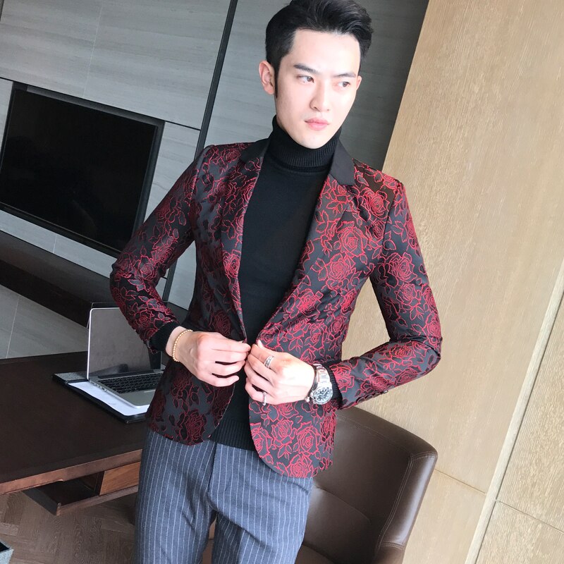 herren Geschäft lässig Dünne Anzug Blazer Gentleman Kleine Blume Druck Große Größe Dünne Jacke Mantel m-5XL