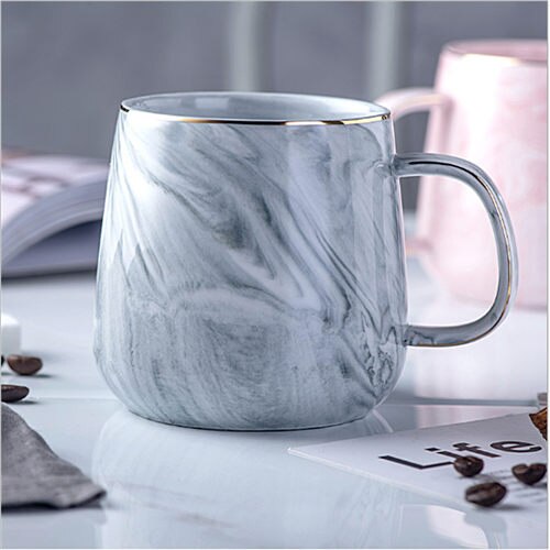 Europa mælk kaffe krus marmor guld indlagt krus morgenmad krus kontor hjem drinkware te kop 400ml til elskers: Grå