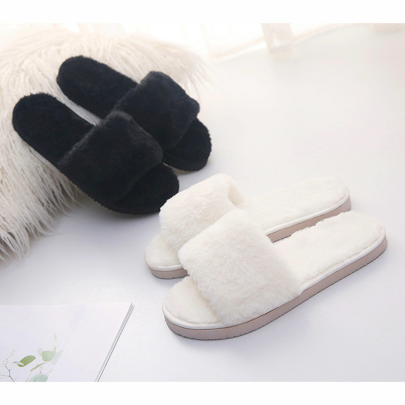 Efterår vinter pels rutschebaner hjemmetøfler sko kvinde imiteret pels kvinder hjemmesko fluffy plys skridsikre indendørs sko kvindelige hjemmesko