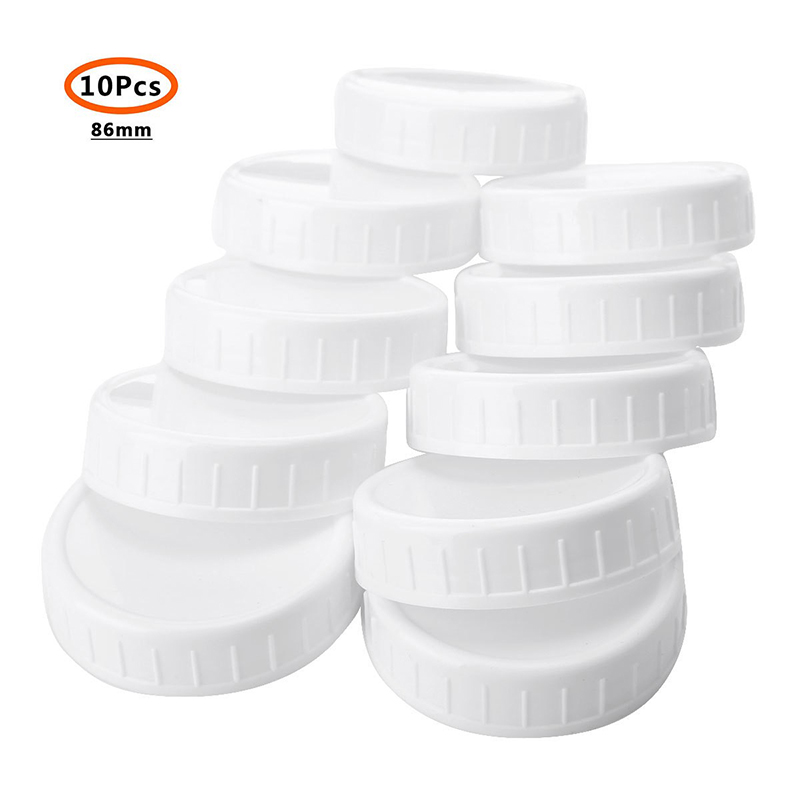 10pc White Mason Canning Drinking Plastic Jars Lid 70mm/86mm Inner Diameter Covers Unlined Ribbed Lids Storage Caps Replacements: Silver