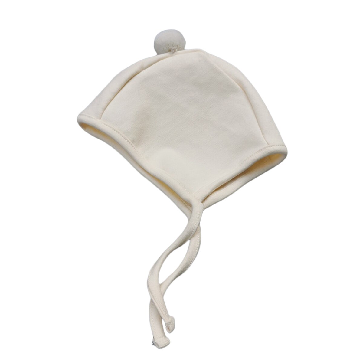 Winter Baby Boy Girl Warm Cap Hat No-Brim Plush Ball Hat Beanie Bear Ears Solid Strap Caps: Beige