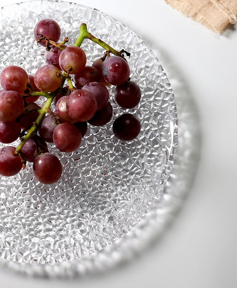 9.5 inch, rain embossed glass dinner plates, charger plates, buffet serving platter, for dessert cake wedding