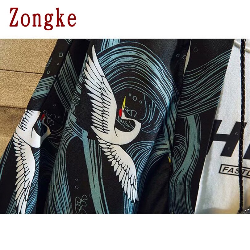 Zongke Kimono Cardigan Casual Shirt Men Slim Fit Japanese Kimono Men Shirt Male Blouse Brand Plus Size M-3XL
