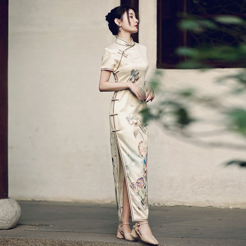 Girl Qipao Long Chinese Dress Modern Eleganti Women Traditional Cheongsams Hanfu Robe Orientale Summer Vintage Vestido Chino