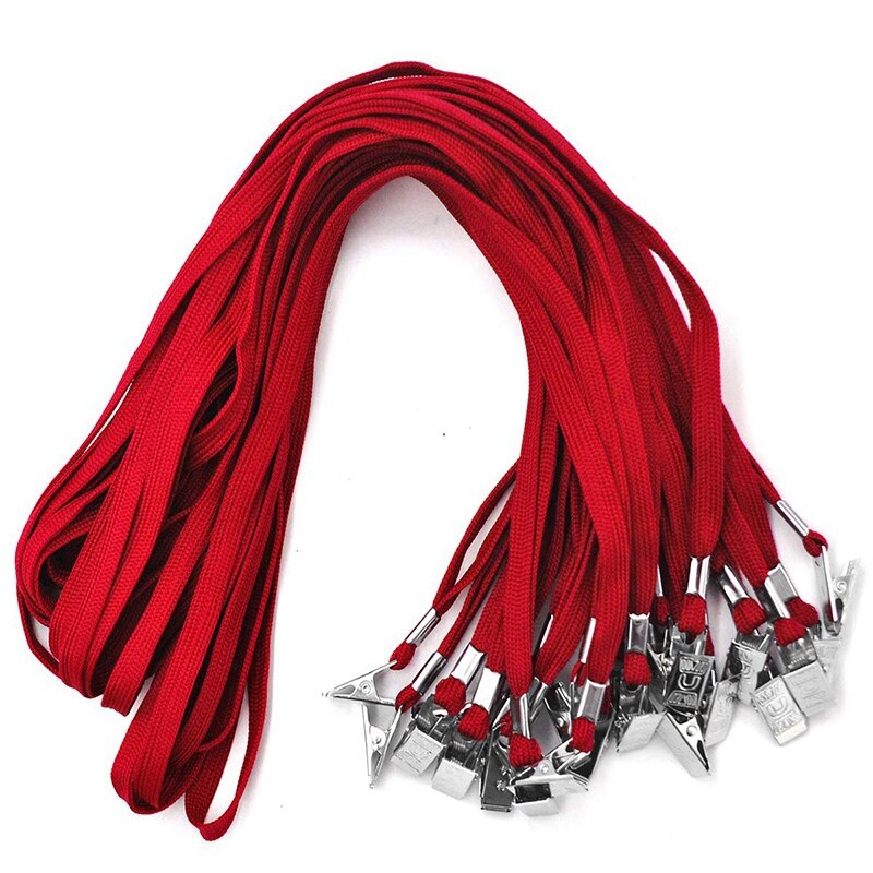 Lanyards 50 PCS Abzeichen Lanyards mit Clip Büro Neck Flache Groß Lanyard mit Abzeichen Bulldog Clip: Red