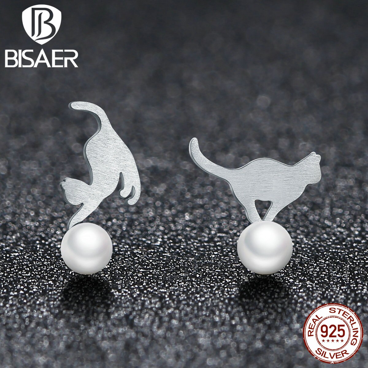 Authentische 925 Sterling Silber Spielen Kätzchen, Nautical Tier Katze Stud Ohrringe für Frauen Ohrringe Schmuck Ohrringe