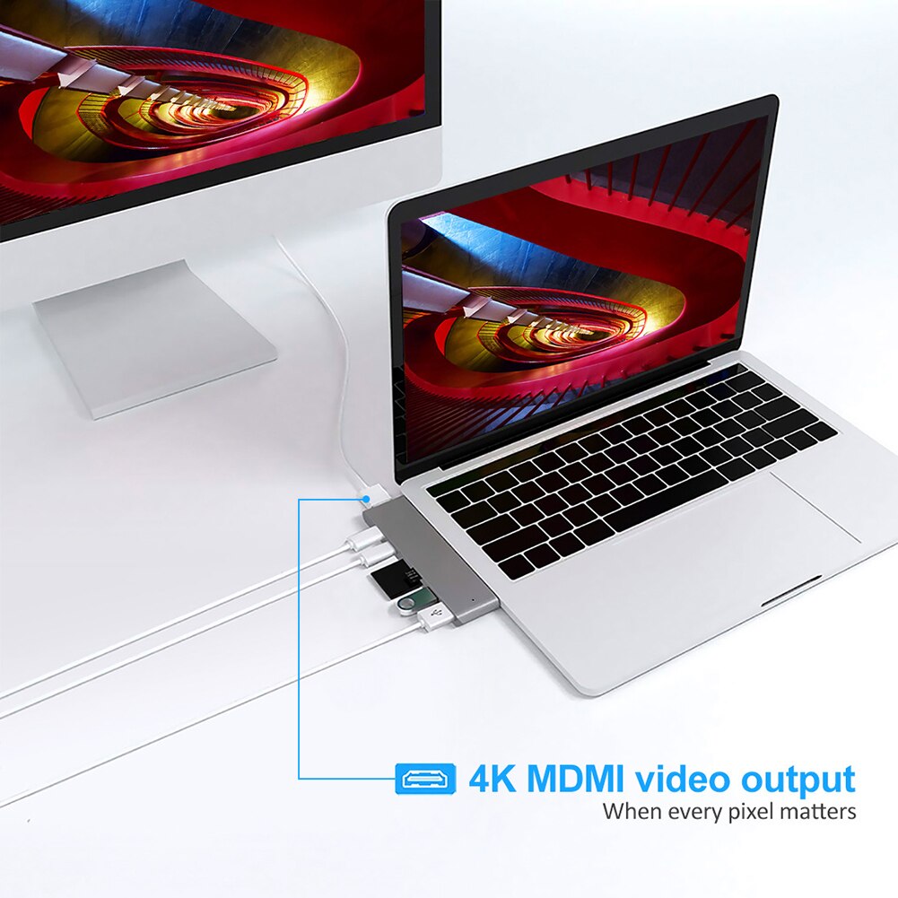 Base multifuncional 7 en 1 para Apple Laptop, concentrador Dual tipo C con adaptador USB