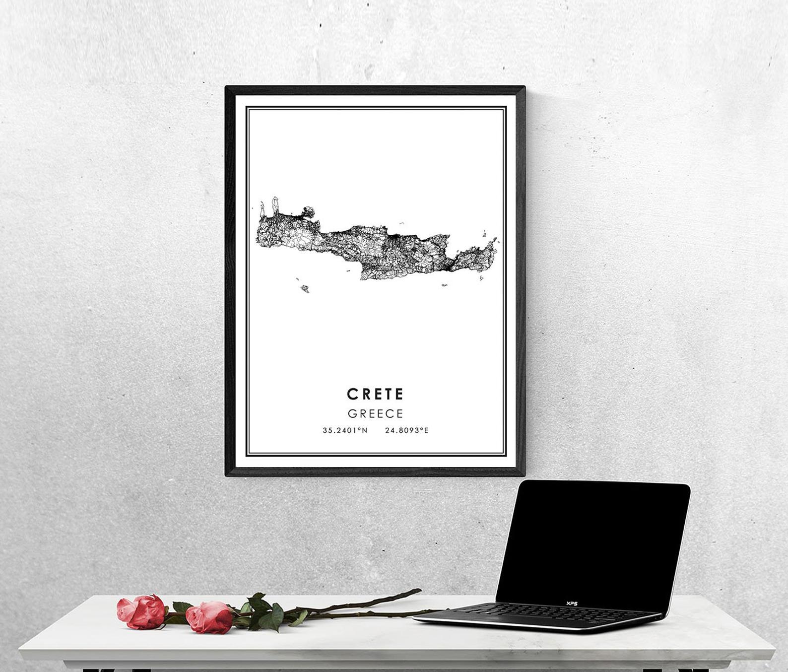 Kreta Griekenland Kaart Print Poster Canvas | Kreta Griekenland Straat Kaart | Kreta Griekenland Stad Kaart Print Poster Canvas