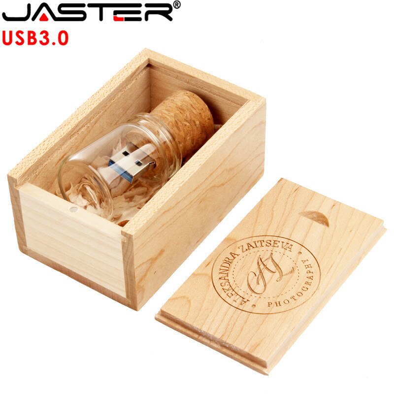 JASTER-botella de vidrio USB 3,0 con corcho, pendrive para botellas de cristal, 4GB, 8GB, 16GB, 32GB, 64GB, de boda