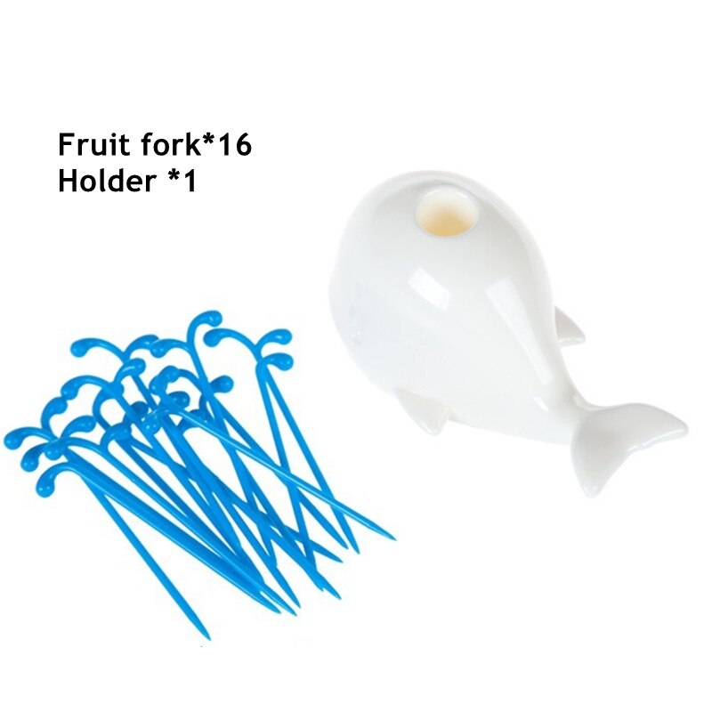 16 Stks/set Leuke Witte Walvis Fruit Vork Mini Snack Cake Dessert Fruit Pick Tandenstoker Fruit Groente Gereedschap Party Thuis decor: 1 set