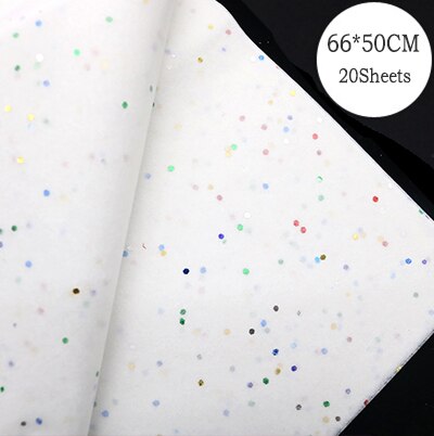 20 stk 50 x 70cm blomsterindpakningspapir stor prik farverigt tryk silkepapir indpakningspapir blomsterindpakningsmateriale: Glitter hvid -50 x 66