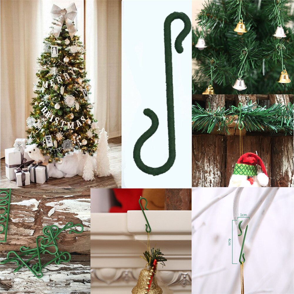 Vrolijk Kerstfeest 5packs50pcs Kerstboom Sokken Groene "S" Vormige Opknoping Haken Draad Xmas Decoratie Ornamenten Levert 4cm