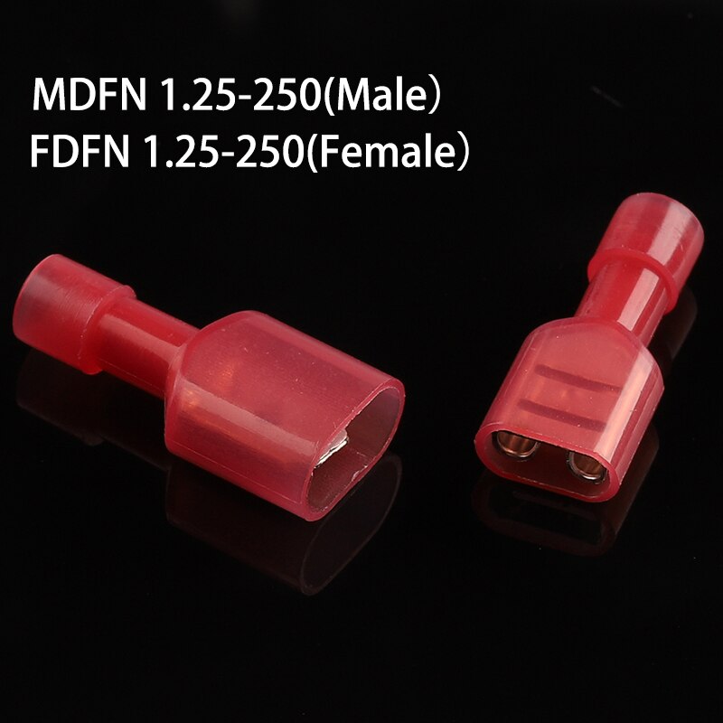 Fully insulated Nylon 6.3mmFemale + Male Insulated Spade Electrical Wire Crimp Terminal Connectors Wiring Cable Plug set: Red MDFN FDFN / 50PCS(25set)