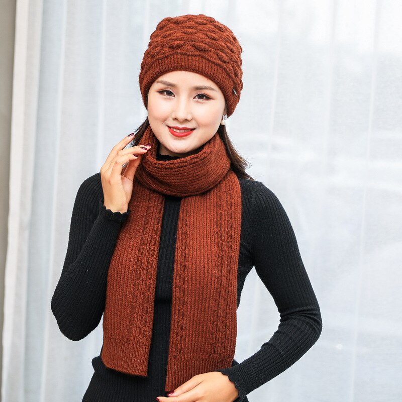 Hat Scarf Set Female Women Knitted Caps Scarf Set Hats and Scarves Sets Windproof Warm Winter Scarf Hats for Mother: 1 / Only scarf
