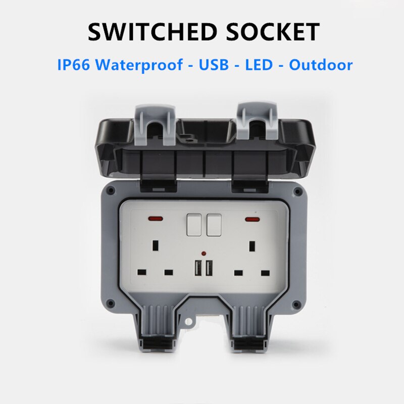 Waterproof Outdoor Socket Wall Electrical Outlets IP66 Switched Socket Covers 13A Outdoor Wall Plug Socket Box