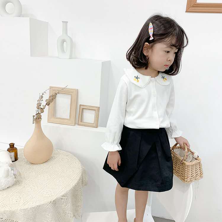 Girls white cardigan Korean version autumn baby coat children's doll collar bottoming shirt top