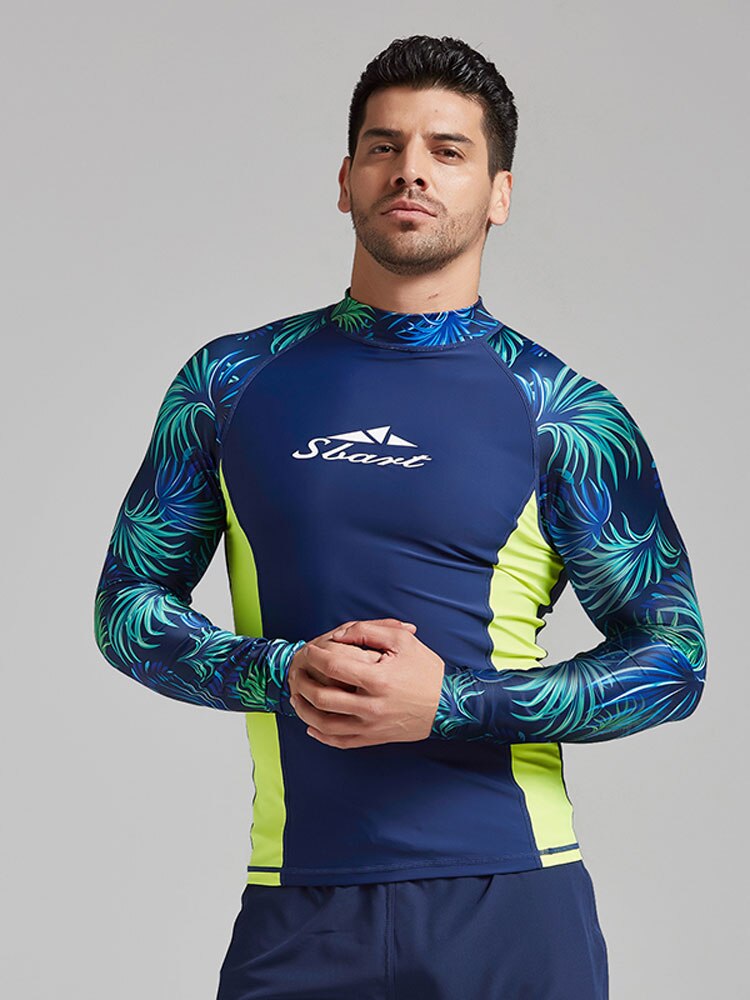 Herre kompression svømmetrøjer baselag atletisk gym sol uv-beskyttelse udslæt vagt fuld langærmet rashguard skjorte til mænd print
