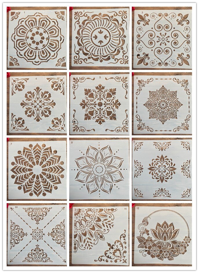Molde de mandala para manualidades diy, tamaño de 30x30cm, para pintar plantillas, estampadas álbum de fotos, tarjeta de papel en relieve en madera, tela, pared 2022