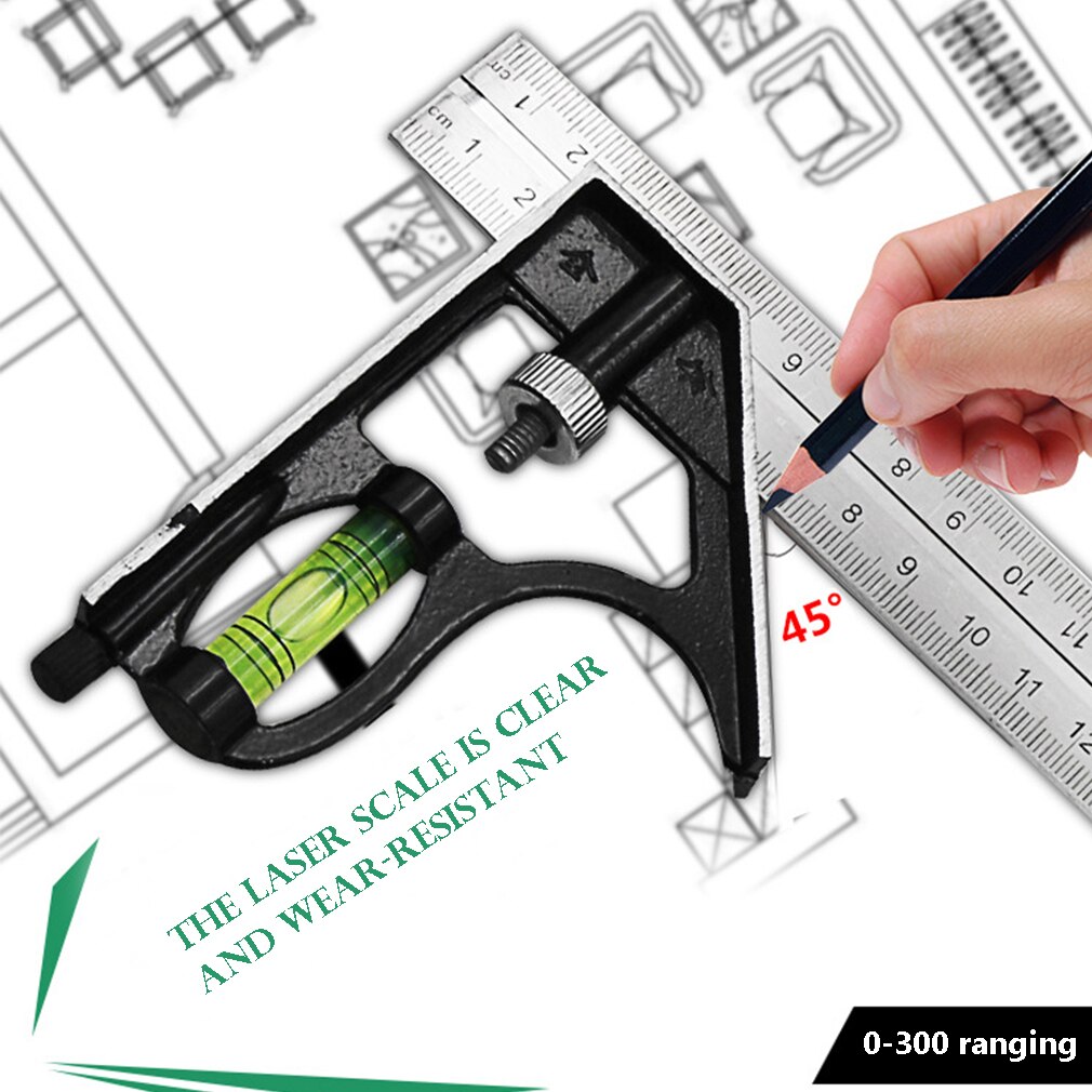 Precise Measuring Tools Aluminium Combination Square DIY Workshop Hardware Angle Spirit Level 12" (300mm)