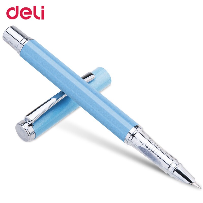 Deli EF nib ink fountain pen for school office writing supply luxury pen with box calligraphy business: blue