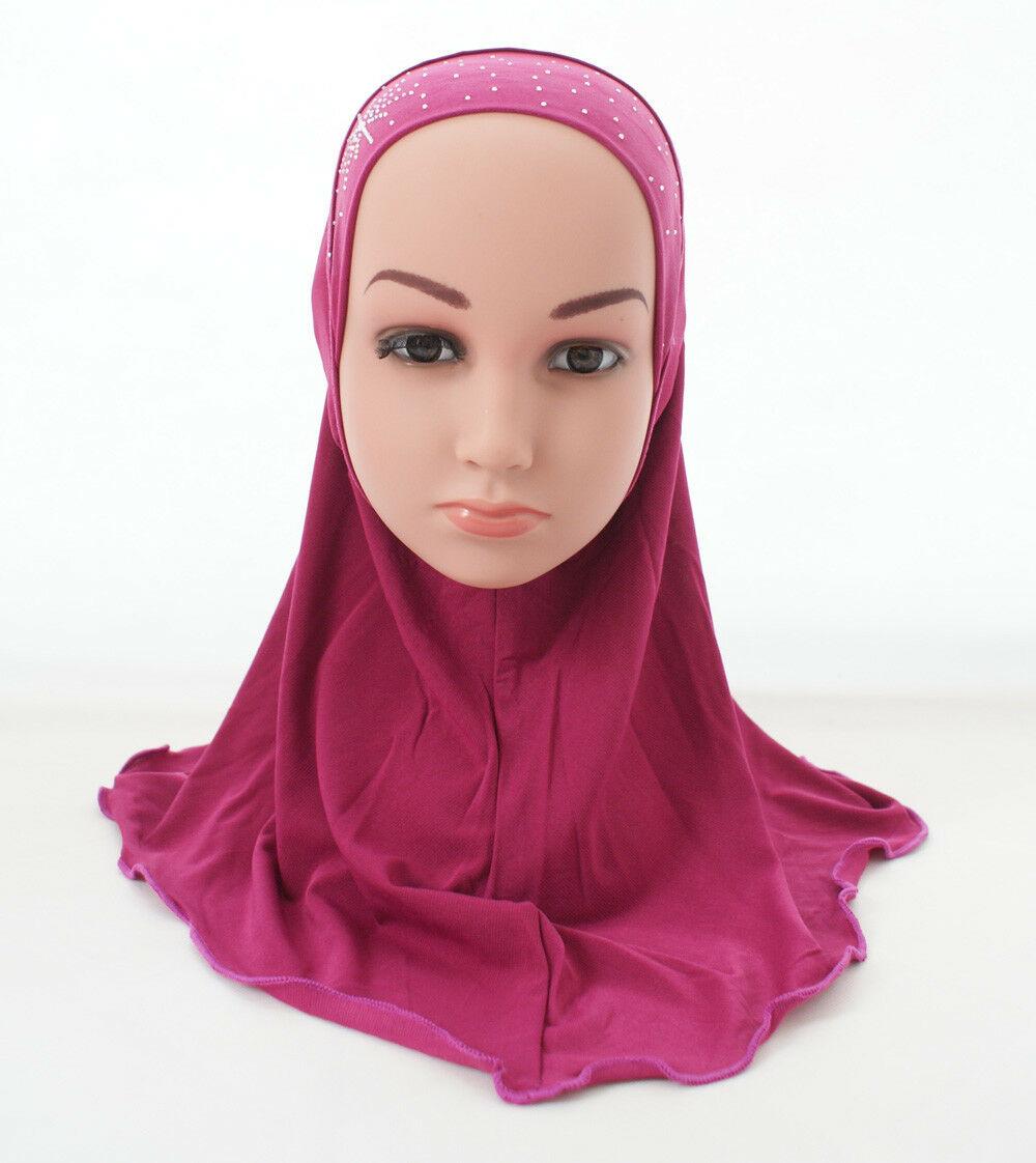 Foulard Hijab arabe pour enfants, couvre-chef avec strass pour l&#39;école, couvre-chef islamique pour enfants de 2 à 6 ans
