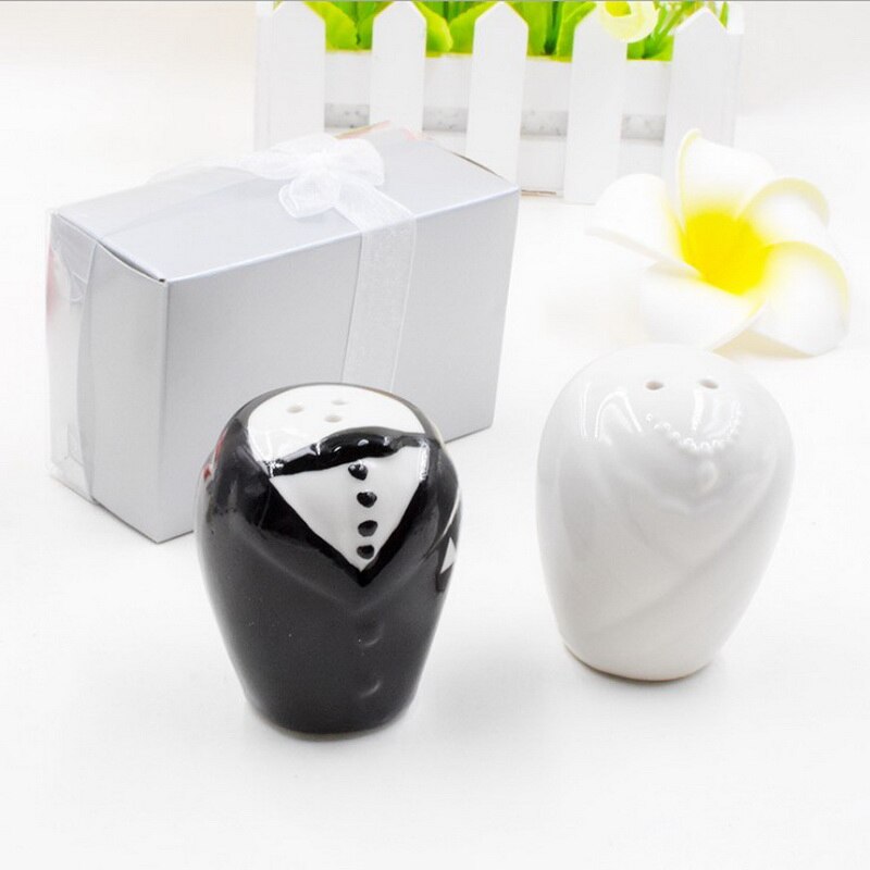 Wedding Bride and Groom Ceramic Salt and Pepper Shakers Bridal Shower Favors