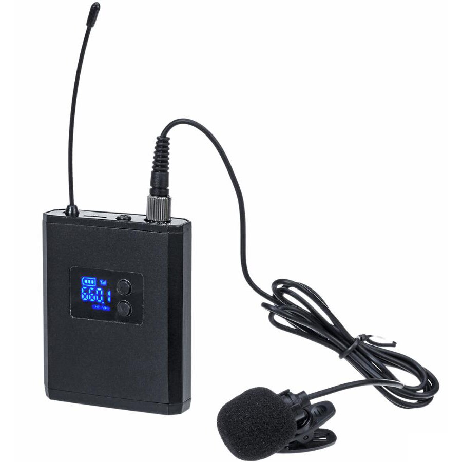 Tzt uhf trådløst mikrofonsystem headset / lapel mini mikrofon med modtager bodypack sender: Revers type - sort