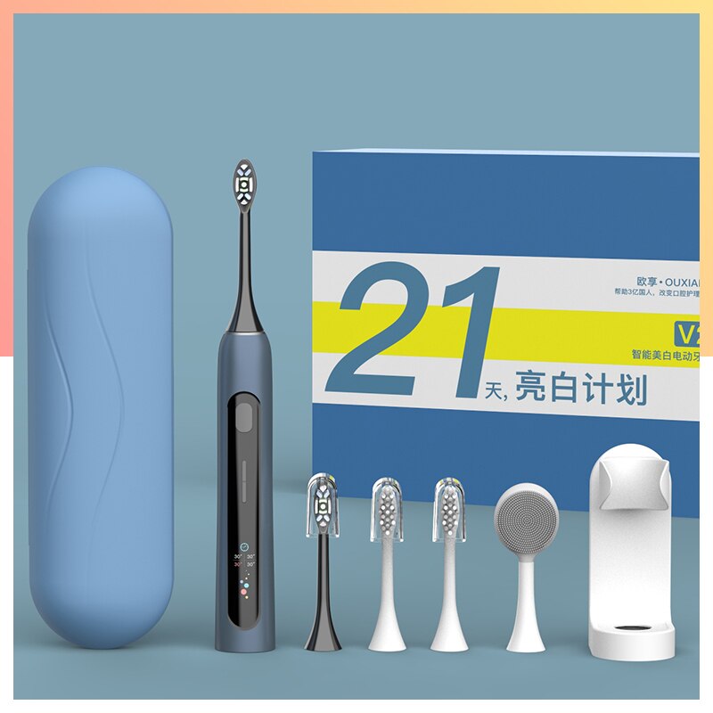 Sonic Electric Toothbrush IPX7 Waterproof 15 Modes for Adult Smart Tooth brush Automatic Fast charging Cleansing Instrument: Blue