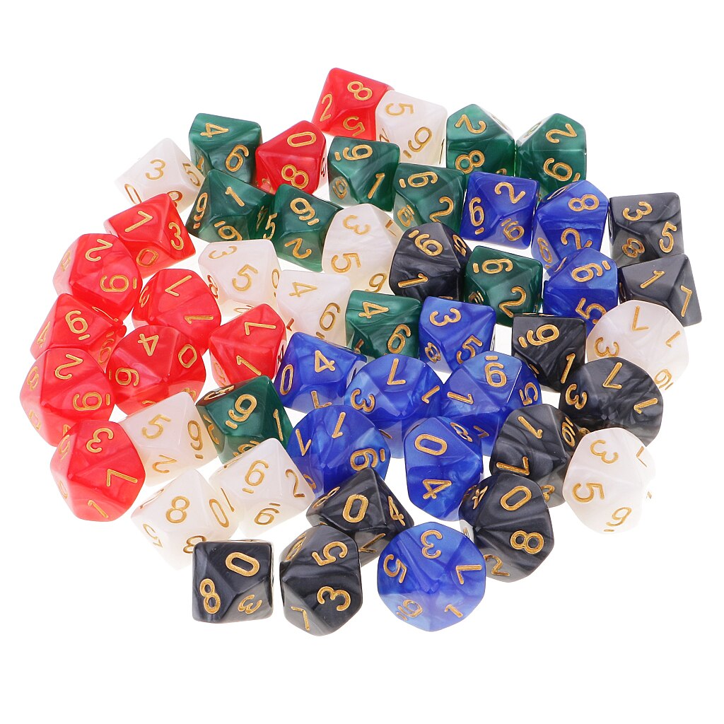 Juego de troqueles de 10 caras con bolsa para juegos de rol D &amp; D, dados D10 de 16mm, 50 piezas