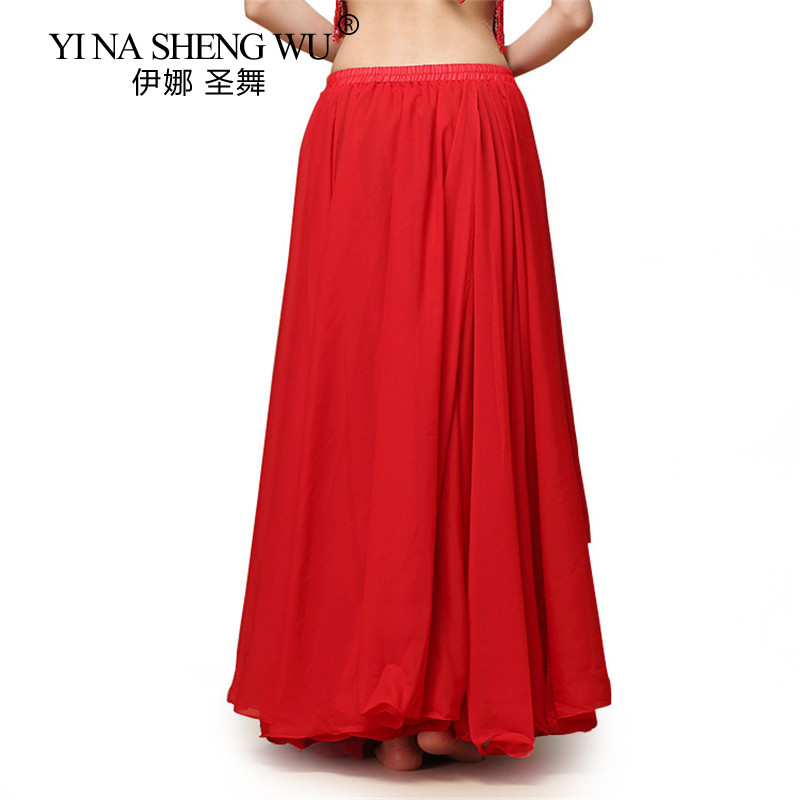 Falda de danza del vientre para mujer, falda larga de Color sólido de corte alto para danza Oriental, práctica Unilateral de bollwood de la India, 1 ud.: Red